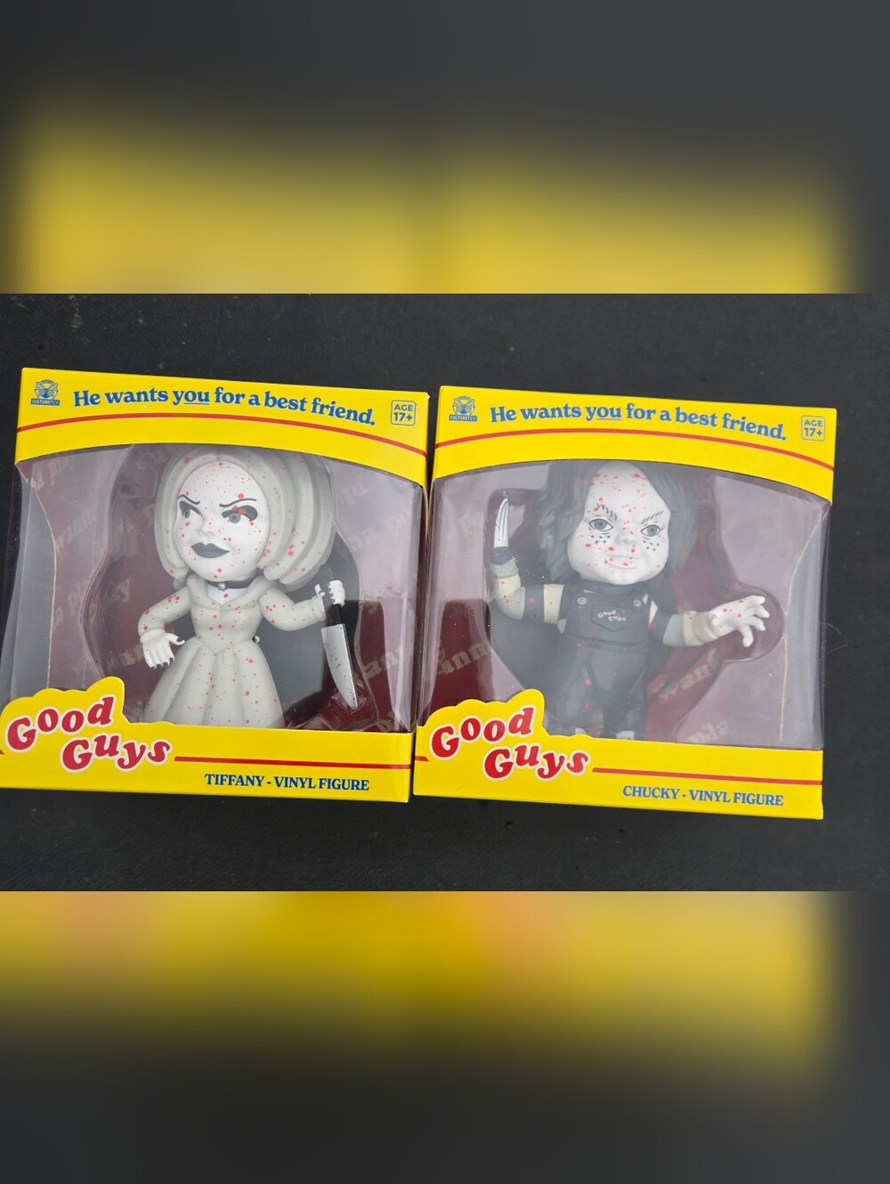 Culturefly Good Guys Chucky & Tiffany Blood Splatter Vinyl Figures NEW